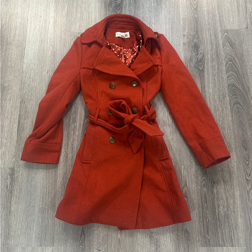 Forever 21 Utility Red Double Breasted Size 8 Belted Tie Front Jacket